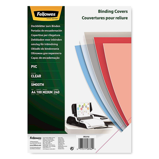 Fellowes PVC couverture de reliure transparente 240 microns A4 (100 pièces) 213213 - 1