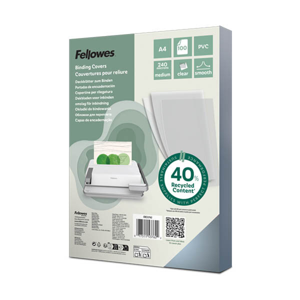 Fellowes PVC couverture de reliure transparente 240 microns A4 (100 pièces) 213213 - 1