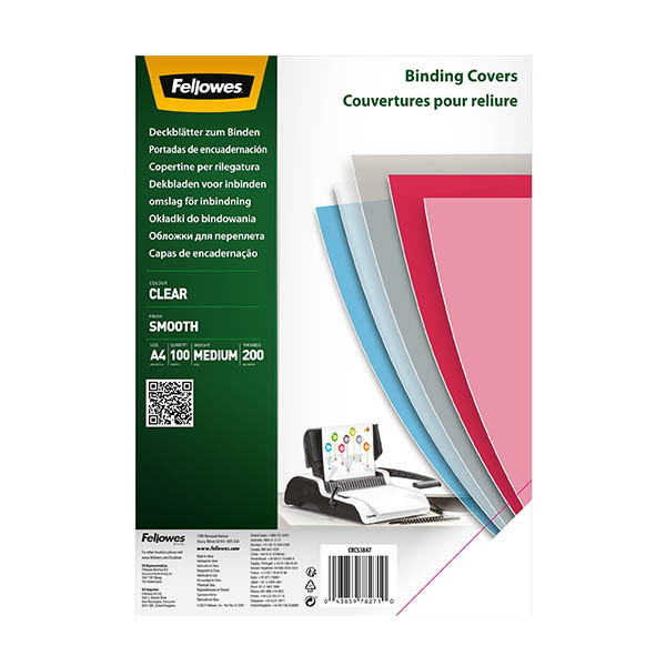 Fellowes couverture de reliure 200 microns A4 (100 pièces) - transparent 207253 - 1