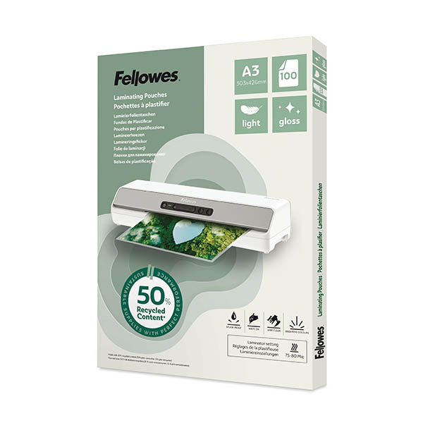 Fellowes pochette de plastification recyclée A3 brillante 2x80 microns (100 pièces) 207201 - 1
