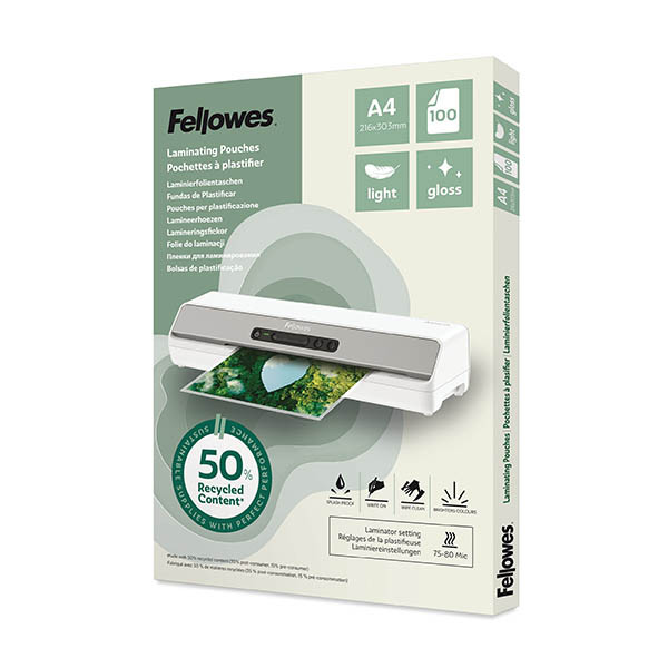 Fellowes pochette de plastification recyclée A4 brillante 2 x 80 microns (100 pièces) 207203 - 1