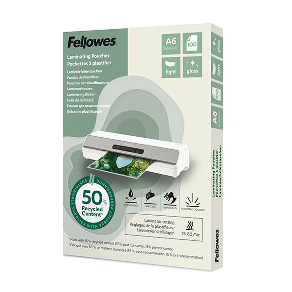 Fellowes pochette de plastification recyclée A6 brillante 2x80 microns (100 pièces) 207207 - 1