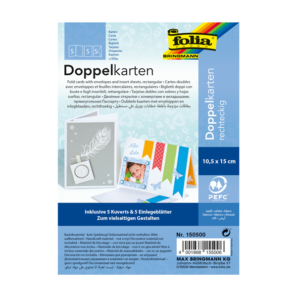 Folia cartes de voeux 10,5 x 15 cm blanches (5 pièces) 222148 - 1