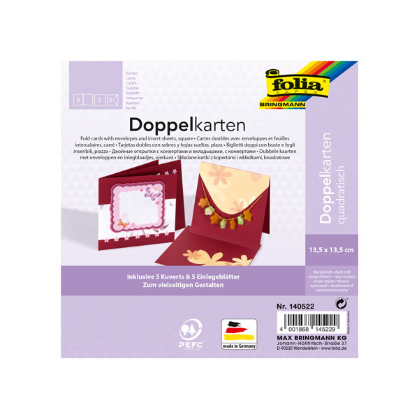 Folia cartes de voeux 13,5 x 13,5 cm bordeaux (5 pièces) 222144 - 1