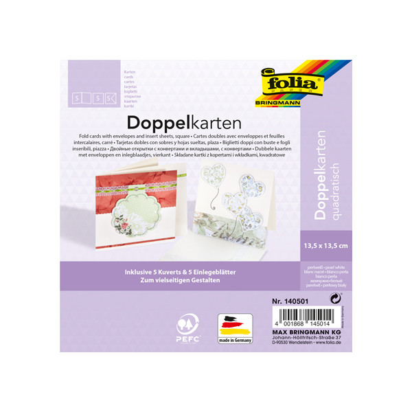 Folia cartes de voeux 13,5 x 13,5 cm crème (5 pièces) 222142 - 1