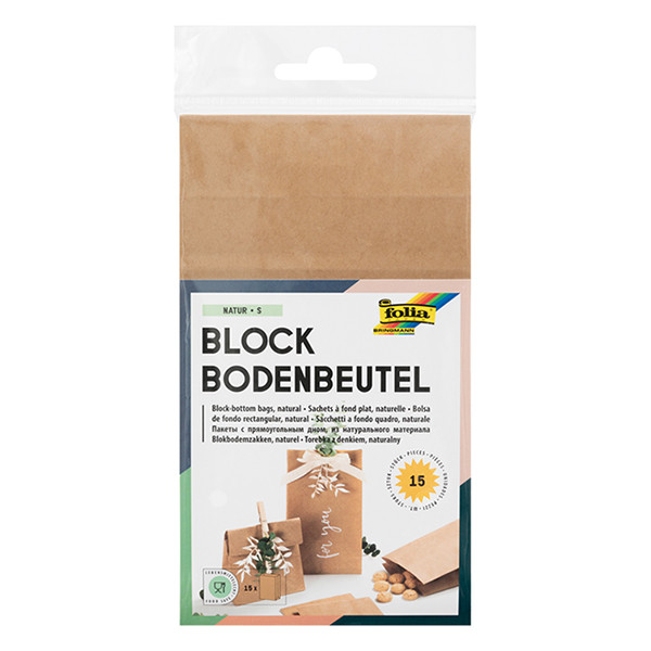 Folia sacs cadeaux papier naturel 100 x 175 x 55 mm (15 sachets) 222336 - 1