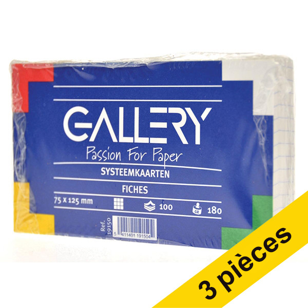 Offre : 3x Gallery fiche Bristol quadrillée 125 x 75 mm (100 pièces) 206469 - 1