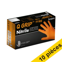 Offre : 10 x HY@PRO Q Grip Tyre gants en nitrile L sans poudre (24 cm, 50 pièces) - orange