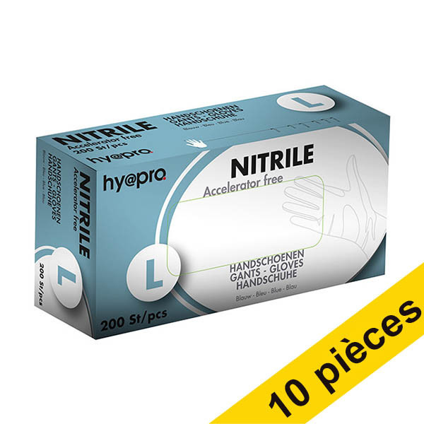 Offre : 10x HY@PRO Medical Accelerator Free gants en nitrile sans poudre L (3,5 grammes, 24 cm, 200 pièces) - bleu SHY00033 - 1