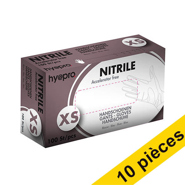Offre : 10x HY@PRO Medical Accelerator Free gants en nitrile sans poudre XS (3,5 grammes, 24 cm, 100 pièces) - bleu SHY00019 - 1