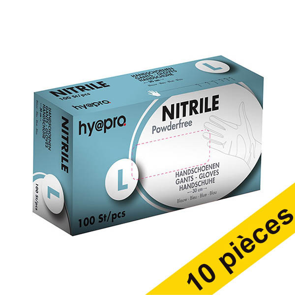 Offre : 10x HY@PRO Medical gants en nitrile sans poudre L (6,2 grammes, 30 cm, 100 pièces) - bleu SHY00015 - 1