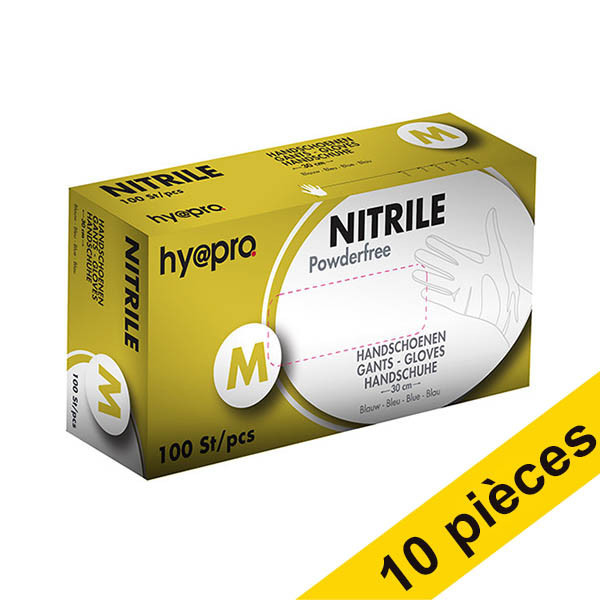 Offre : 10x HY@PRO Medical gants en nitrile sans poudre M (6,2 grammes, 30 cm, 100 pièces) - bleu SHY00013 - 1