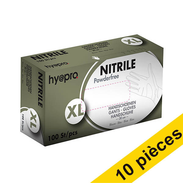 Offre : 10x HY@PRO Medical gants en nitrile sans poudre XL (6,2 grammes, 30 cm, 100 pièces) - bleu SHY00017 - 1