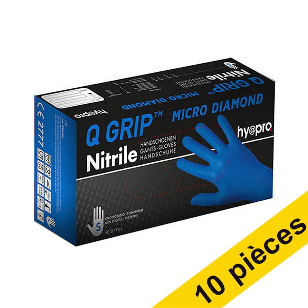 Offre : 10x HY@PRO Q Grip Micro Diamond gants en nitrile sans poudre S (29 cm, 50 pièces) - bleu SHY00177 - 1