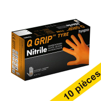 Offre : 10x HY@PRO Q Grip Tyre gants en nitrile sans poudre XXL (24 cm, 50 pièces) - orange
