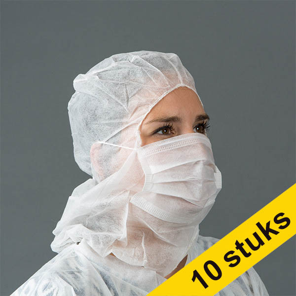 Offre : 10x HY@PRO casquette de protection non tissée avec masque buccal 2 couches (50 pièces) - blanc SHY00449 - 1