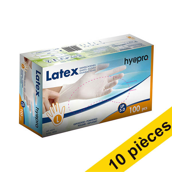 Offre : 10x HY@PRO gants en latex poudrés L (5 grammes, 24 cm, 100 pièces) - blanc SHY00193 - 1