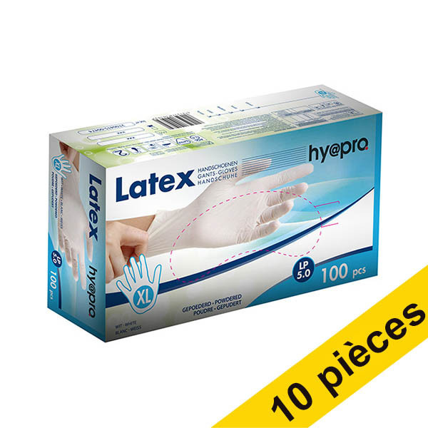 Offre : 10x HY@PRO gants en latex poudrés XL (5 grammes, 24 cm, 100 pièces) - blanc SHY00195 - 1
