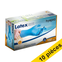 Offre : 10x HY@PRO gants en latex sans poudre L (5,8 grammes, 24 cm, 100 pièces) - bleu