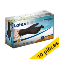 Offre : 10x HY@PRO gants en latex sans poudre L (5,8 grammes, 24 cm, 100 pièces) - noir