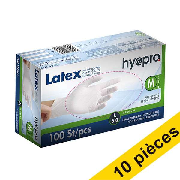 Offre : 10x HY@PRO gants en latex sans poudre M (5 grammes, 24 cm, 100 pièces) - blanc SHY00207 - 1