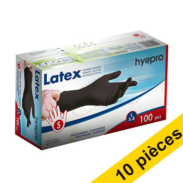 Offre : 10x HY@PRO gants en latex sans poudre S (5,8 grammes, 24 cm, 100 pièces) - noir SHY00213 - 1