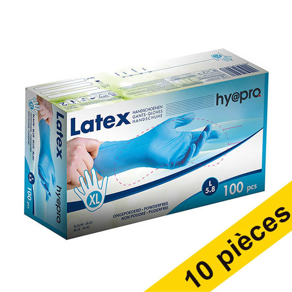 Offre : 10x HY@PRO gants en latex sans poudre XL (5,8 grammes, 24 cm, 100 pièces) - bleu SHY00227 - 1
