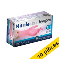 Offre : 10x HY@PRO gants en nitrile non poudrés XL (3,8 grammes, 24 cm, 100 pièces) - rose