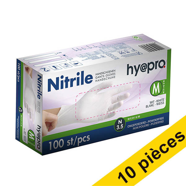 Offre : 10x HY@PRO gants en nitrile sans poudre M (3,5 grammes, 24 cm, 100 pièces) - blanc SHY00059 - 1