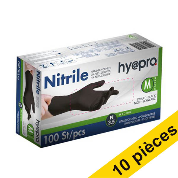 Offre : 10x HY@PRO gants en nitrile sans poudre M (3,5 grammes, 24 cm, 100 pièces) - noir SHY00067 - 1