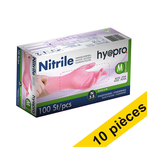 Offre : 10x HY@PRO gants en nitrile sans poudre M (3,8 grammes, 24 cm, 100 pièces) - rose SHY00089 - 1