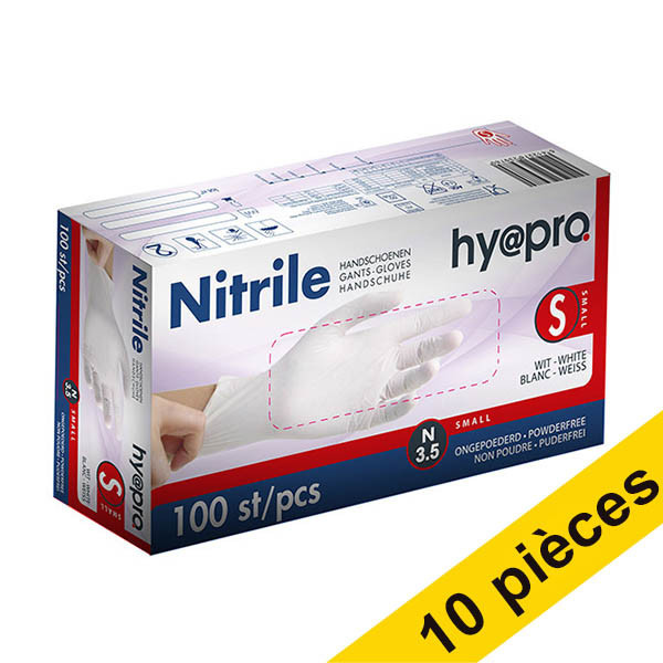 Offre : 10x HY@PRO gants en nitrile sans poudre S (3,5 grammes, 24 cm, 100 pièces) - blanc SHY00057 - 1