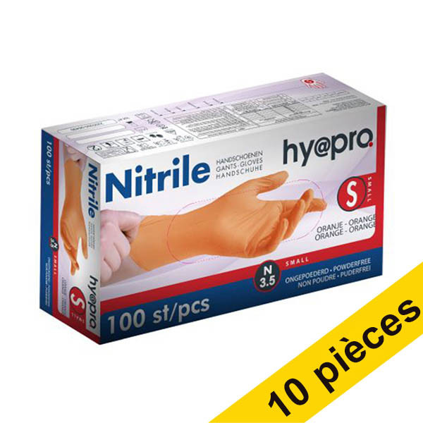 Offre : 10x HY@PRO gants en nitrile sans poudre S (3,5 grammes, 24 cm, 100 pièces) - orange SHY00103 - 1
