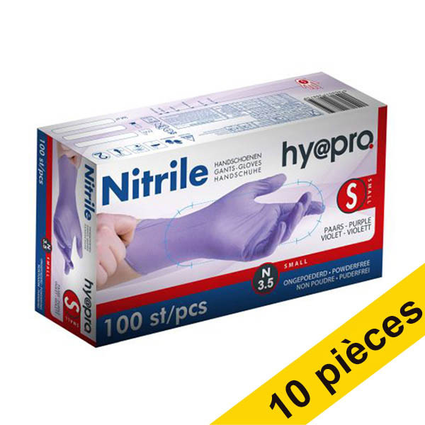 Offre : 10x HY@PRO gants en nitrile sans poudre S (3,5 grammes, 24 cm, 100 pièces) - violet SHY00095 - 1