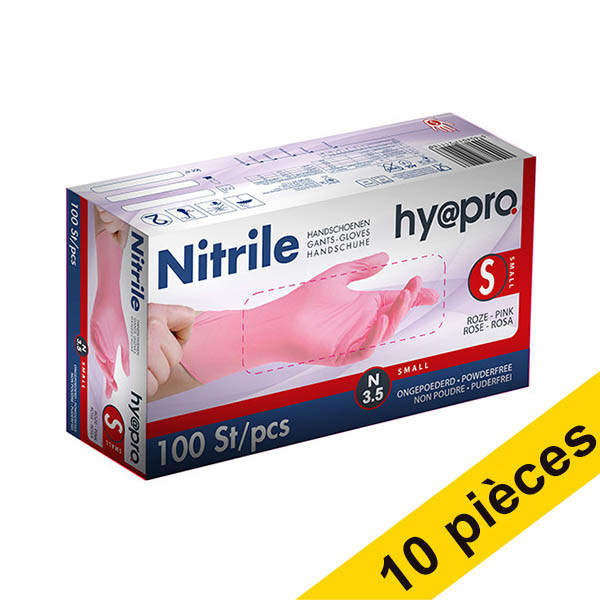 Offre : 10x HY@PRO gants en nitrile sans poudre S (3,8 grammes, 24 cm, 100 pièces) - rose SHY00087 - 1