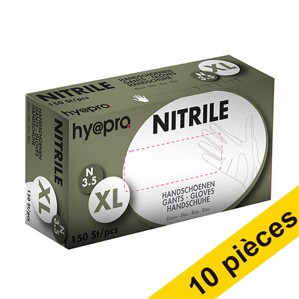Offre : 10x HY@PRO gants en nitrile sans poudre XL (3,5 grammes, 24 cm, 150 pièces) - bleu SHY00009 - 1