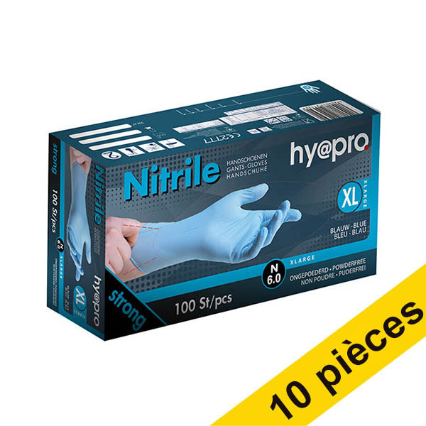 Offre : 10x HY@PRO gants en nitrile sans poudre XL (6 grammes, 24 cm, 100 pièces) - bleu SHY00135 - 1