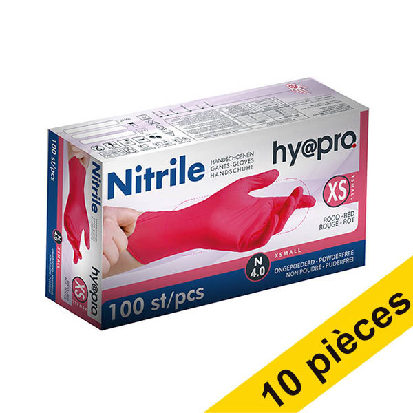 Offre : 10x HY@PRO gants en nitrile sans poudre XS (4 grammes, 24 cm, 100 pièces) - rouge SHY00111 - 1