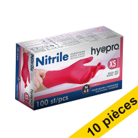 Offre : 10x HY@PRO gants en nitrile sans poudre XS (4 grammes, 24 cm, 100 pièces) - rouge