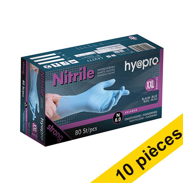 Offre : 10x HY@PRO gants en nitrile sans poudre XXL (6 grammes, 24 cm, 80 pièces) - bleu SHY00137 - 1