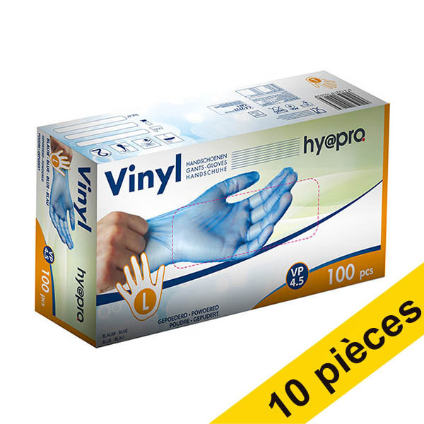 Offre : 10x HY@PRO gants en vinyle poudrés L (4,5 grammes, 24 cm, 100 pièces) - bleu SHY00241 - 1