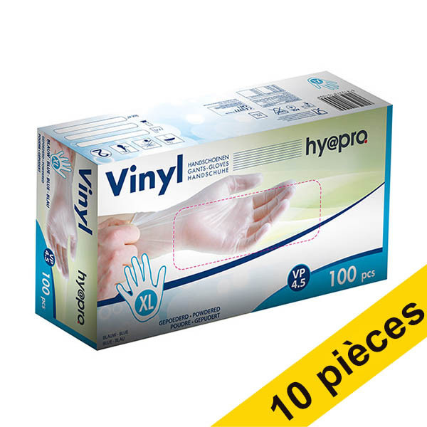 Offre : 10x HY@PRO gants en vinyle poudrés XL (4,5 grammes, 24 cm, 100 pièces) - blanc SHY00235 - 1