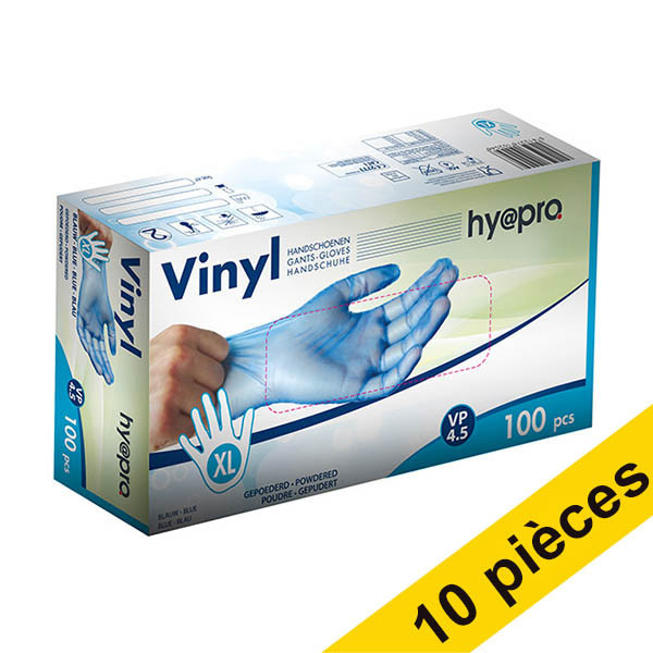 Offre : 10x HY@PRO gants en vinyle poudrés XL (4,5 grammes, 24 cm, 100 pièces) - bleu SHY00243 - 1