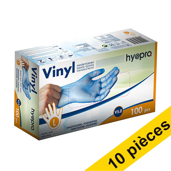 Offre : 10x HY@PRO gants en vinyle sans poudre L (5 grammes, 24 cm, 100 pièces) - bleu SHY00257 - 1