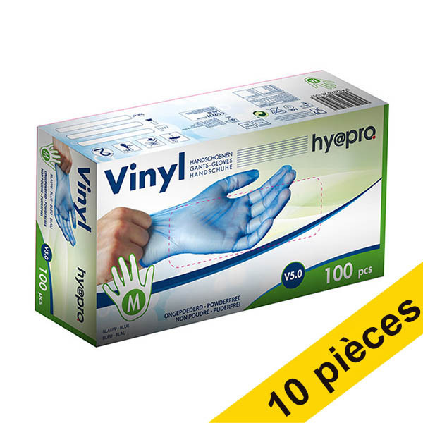 Offre : 10x HY@PRO gants en vinyle sans poudre M (5 grammes, 24 cm, 100 pièces) - bleu SHY00255 - 1