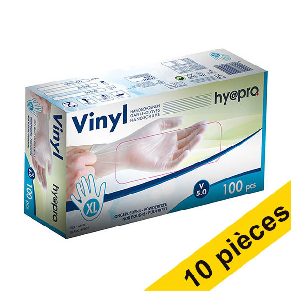 Offre : 10x HY@PRO gants en vinyle sans poudre XL (5 grammes, 24 cm, 100 pièces) - blanc SHY00251 - 1