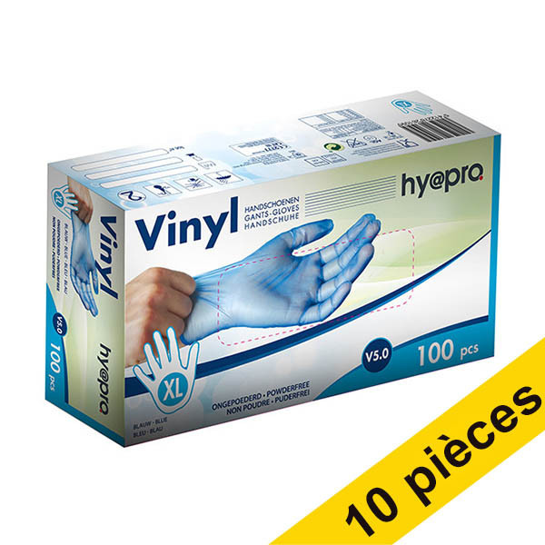 Offre : 10x HY@PRO gants en vinyle sans poudre XL (5 grammes, 24 cm, 100 pièces) - bleu SHY00259 - 1