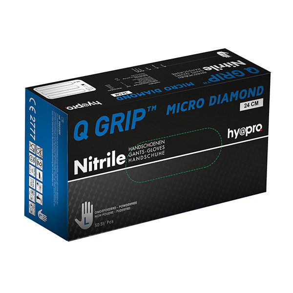 HY@PRO Q Grip Micro Diamond gants en nitrile sans poudre L (24 cm, 50 pièces) - bleu SHY00168 - 1