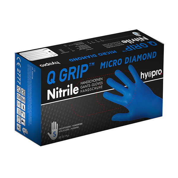 HY@PRO Q Grip Micro Diamond gants en nitrile sans poudre S (29 cm, 50 pièces) - bleu SHY00176 - 1
