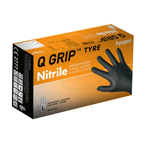 HY@PRO Q Grip Tyre gants en nitrile sans poudre L (24 cm, 50 pièces) - noir SHY00158 - 1